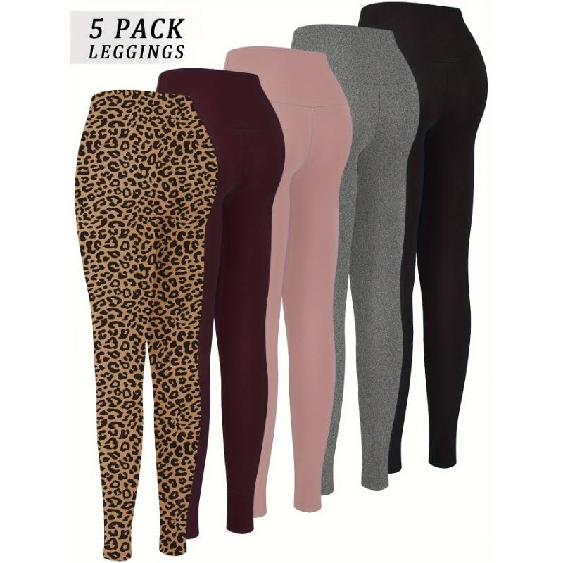 5 Pack Super Soft High Waisted Leggings for Women: Tummy Control, No See Through, Stretchy Fabric, Long, Solid Color, Tight Fit, Suitable for All Seasons