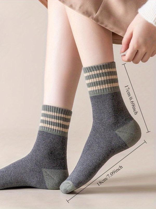 Women's Colorblock Striped Thermal Lined Socks, Casual Soft Comfy Breathable Socks for Fall & Winter, Women's Socks for Daily Wear