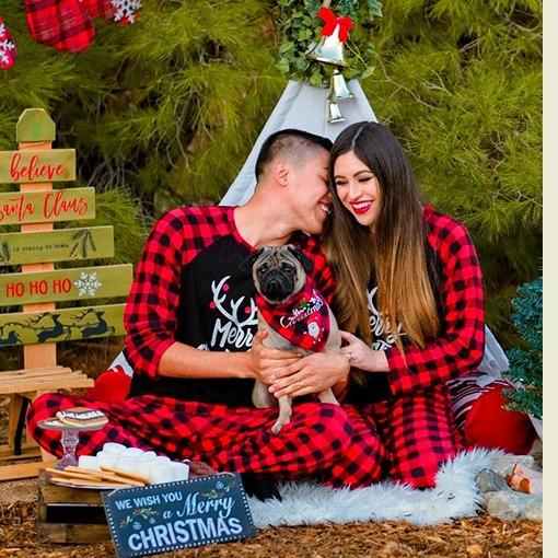 Couple's Christmas Themed Reindeer & Plaid Print Raglan Sleeve Pajama Two-piece Set, Casual Comfy Long Sleeve Top & Elastic Waist Pants Pj Set, Couple's Sleepwear for Spring & Fall, Matching Bf and Gf