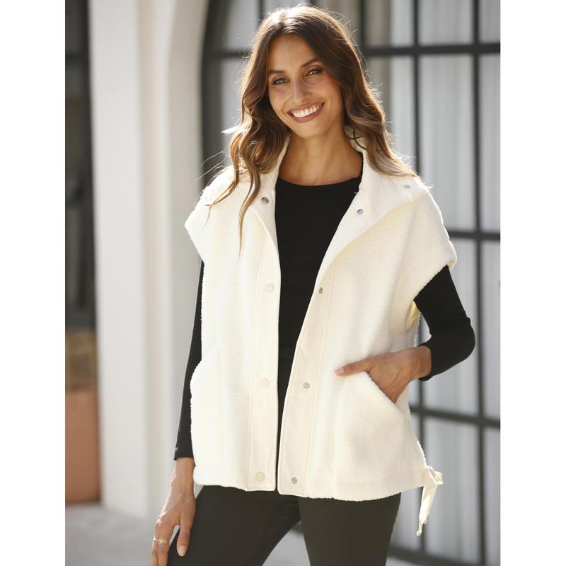 UANEO Womens Fleece Vest Casual Sleeveless Button Down Sherpa Jacket Outerwear with Pockets warm vest