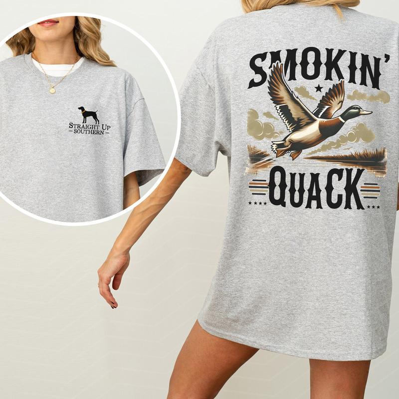 Vintage Smokin' Quack Hunting Duck 2-Sided Graphic Shirt, Mallard Hunting Shirt for Men, Dog Hunt Tee, Comfort Clothing, Cotton Fabric Tshirt, Printed Women's Top, Casual Womenswear