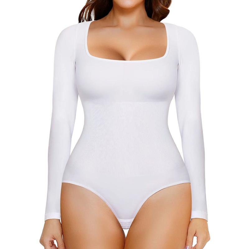 Nebility Women Long Sleeve Square Neck Bodysuit