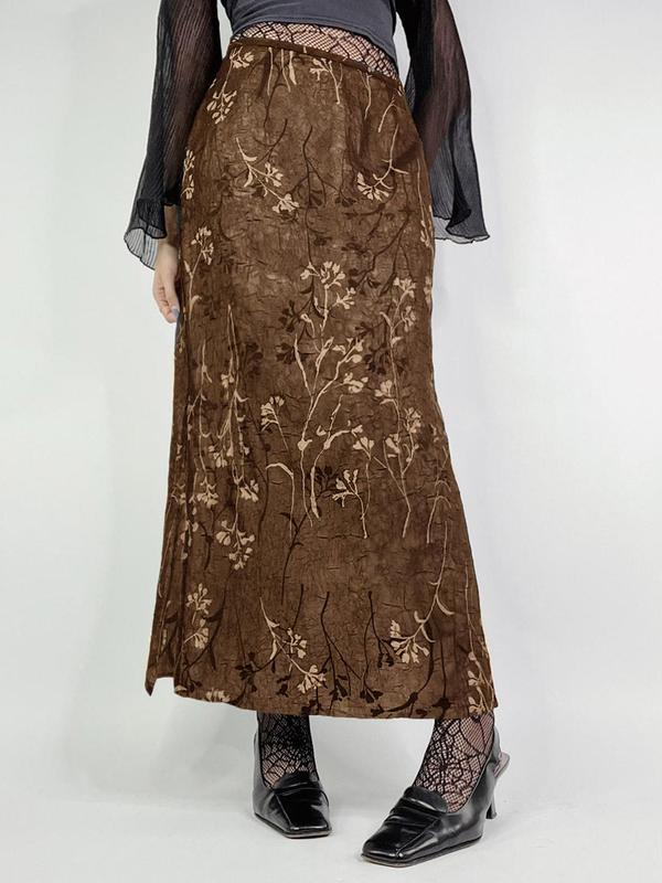 Women's Floral Print Split Hem Skirt, Casual Fashion Long Skirt for Daily Outdoor Wear, Women's Bottoms for Fall & Winter