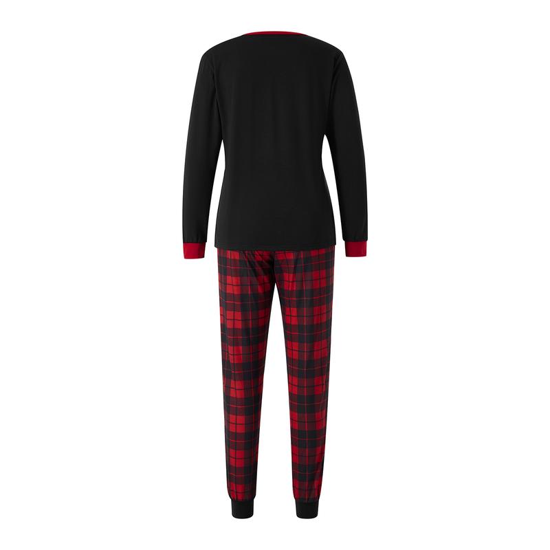 Hot New Christmas Family Pajamas Matching Set, Long Sleeve Letters Print T-shirt with Plaid Pants Sleepwear Loungewear