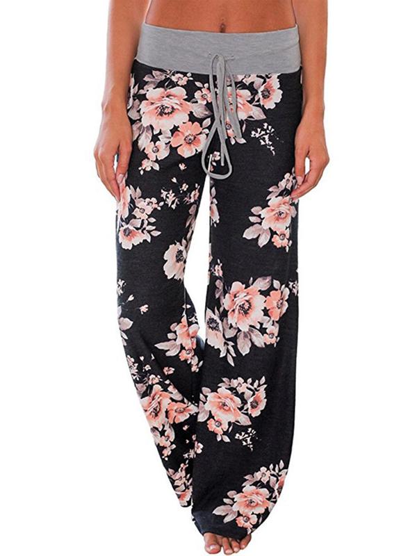 Women's Floral Print Drawstring Waist Wide Leg Pants, Pants for Women, Going Out Bottoms, Casual Comfy Trousers for Spring & Fall, Women's Bottoms for Daily Wear