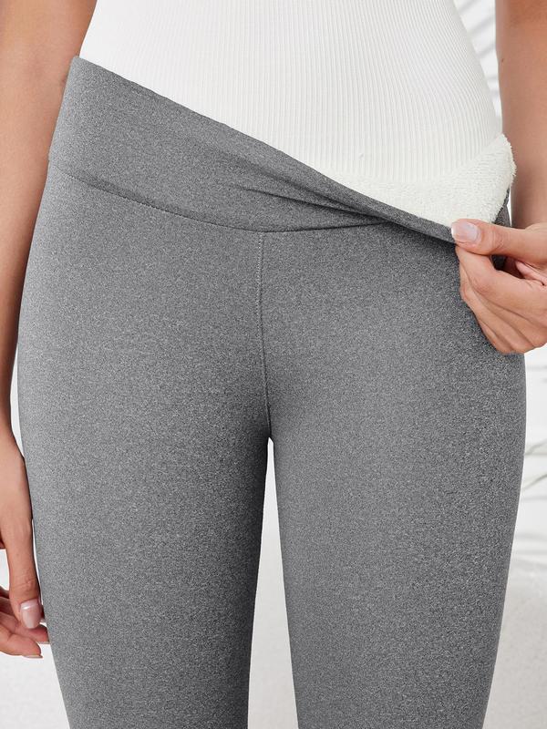 Women's Solid High Waist Thermal Lined Leggings, Casual Comfy Warm Skinny Pants for Fall & Winter, Ladies Bottoms for Daily Wear