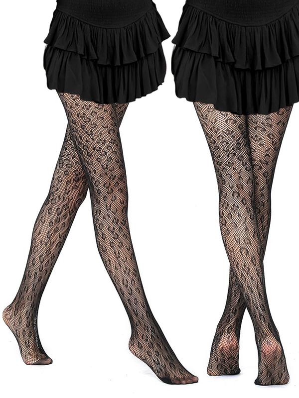 Women's Leopard & Floral & Star Print Sheer Fishnet Tights, Comfy Breathable Thigh High Stockings for Daily Wear, Ladies Socks for All Seasons