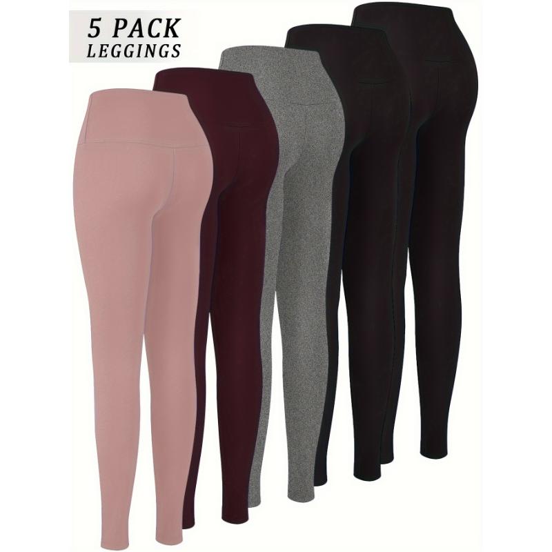 5 Pack Super Soft High Waisted Leggings for Women: Tummy Control, No See Through, Stretchy Fabric, Long, Solid Color, Tight Fit, Suitable for All Seasons