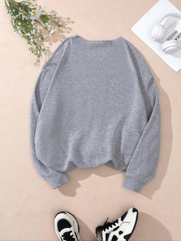 Women's Letter Print Crew Neck Sweatshirt, Casual Long Sleeve Pullover for Spring & Fall, Ladies Clothes for Daily Wear