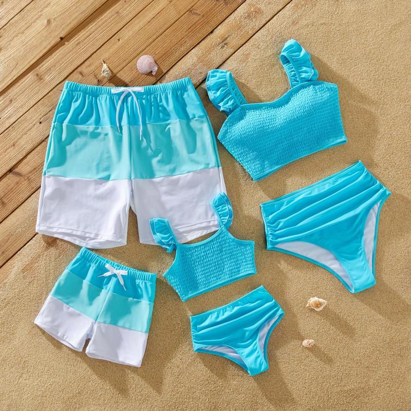 PatPat Family Matching Colorblock Swim Trunks or Shirred Ruffle Strap Two-Piece Swimsuit