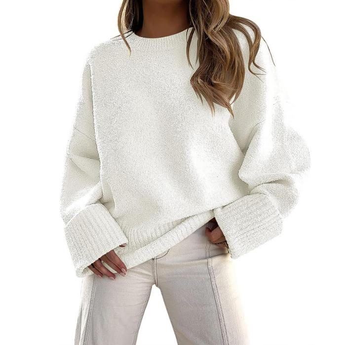 ANRABESS Women's Crewneck Long Sleeve Oversized Fuzzy Knit Chunky Warm Pullover Sweater Top Knitwear Womenswear