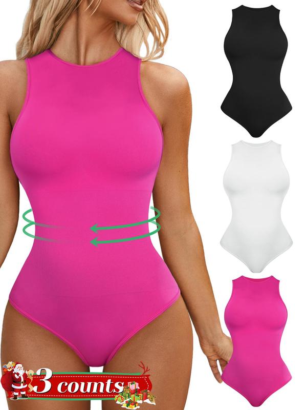 Women's Tummy Control Shapewear Bodysuit, Back To School Fall Shaper, Seamless Sleeveless Racerback Tank Thong Bodysuit