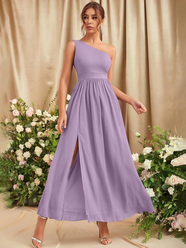 Women's Split Thigh One Shoulder Bridesmaid Dress, Summer Clothes Women, Elegant Sleeveless A Line Dress, Ladies Summer Evening Party Wedding Gown