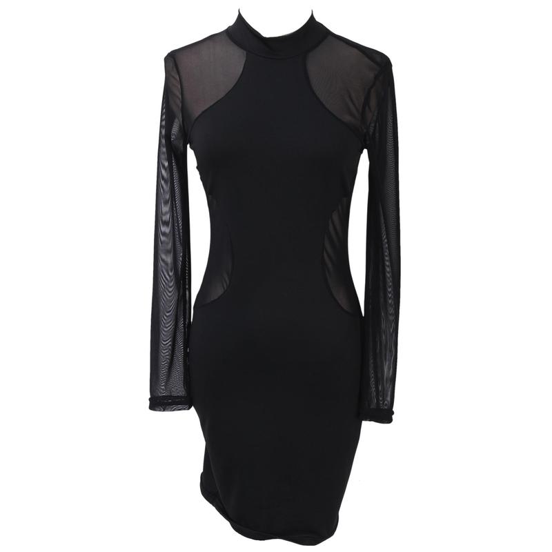 Women Sexy Bodycon Dress, Evening Party Cocktail Dress, Transparent Long Sleeve Clubwear Dress