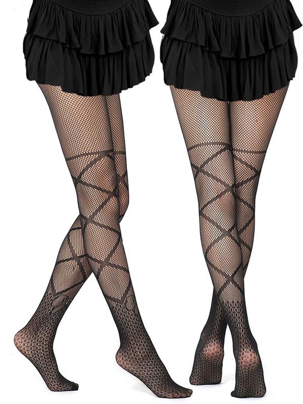 Women's Leopard & Floral & Star Print Sheer Fishnet Tights, Comfy Breathable Thigh High Stockings for Daily Wear, Ladies Socks for All Seasons