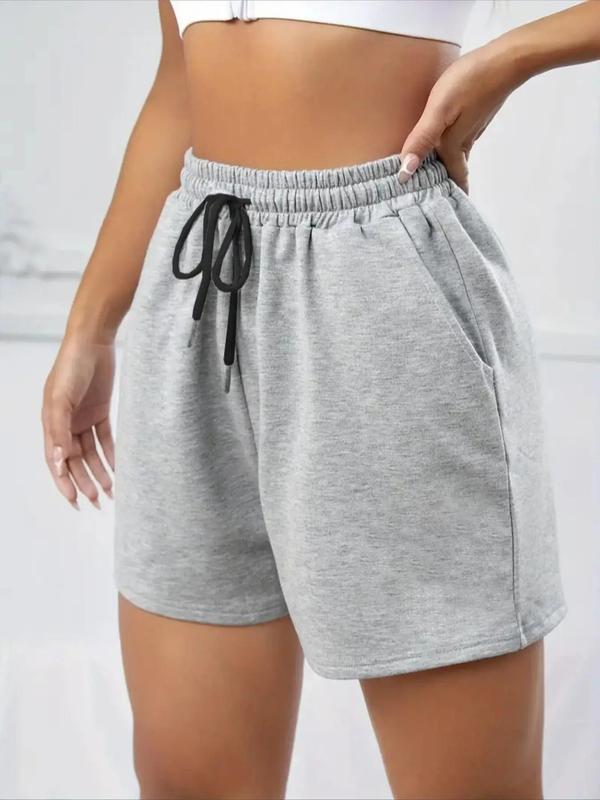 Women's Plain Drawstring Waist Shorts, Casual High Waist Shorts for Daily Wear, Ladies Bottoms for All Seasons