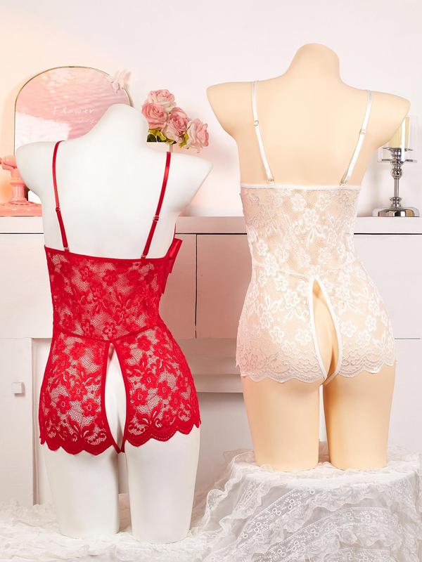 Women's Floral Lace Bow Decor Cami Lingerie Two-Piece Set, Sexy Comfy Breathable Lingerie Set for Daily Wear, Women's Lingerie for All Seasons