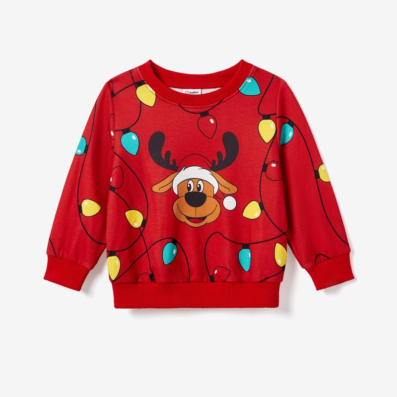 PatPat Christmas Family Matching Cartoon Reindeer & Lightbulb Print Long Sleeves Tops