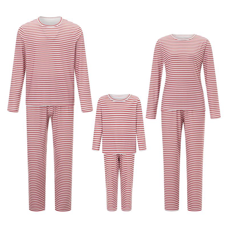 Matching Christmas Pajamas For Family, Striped Long Sleeve Tops Elastic Waist Pants for Fall Winter