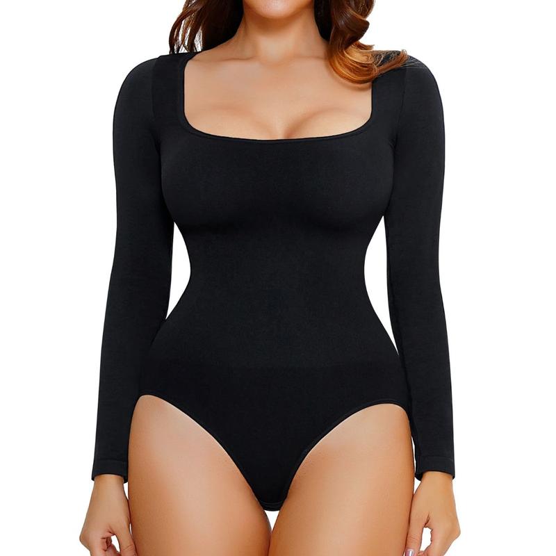 Nebility Women Long Sleeve Square Neck Bodysuit