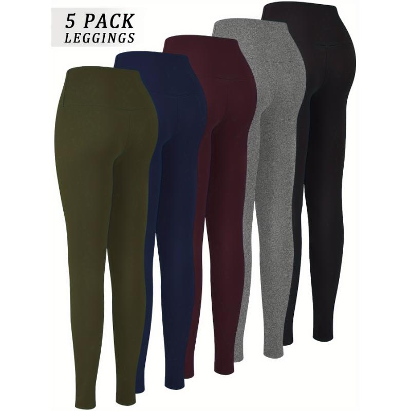 5 Pack Super Soft High Waisted Leggings for Women: Tummy Control, No See Through, Stretchy Fabric, Long, Solid Color, Tight Fit, Suitable for All Seasons