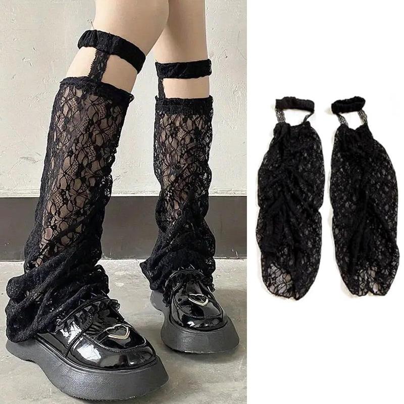 Women's Socks Lace Leg Warmers Y2K Knee High Hollow Out Gartered Leg Sleeves Socks for Girls