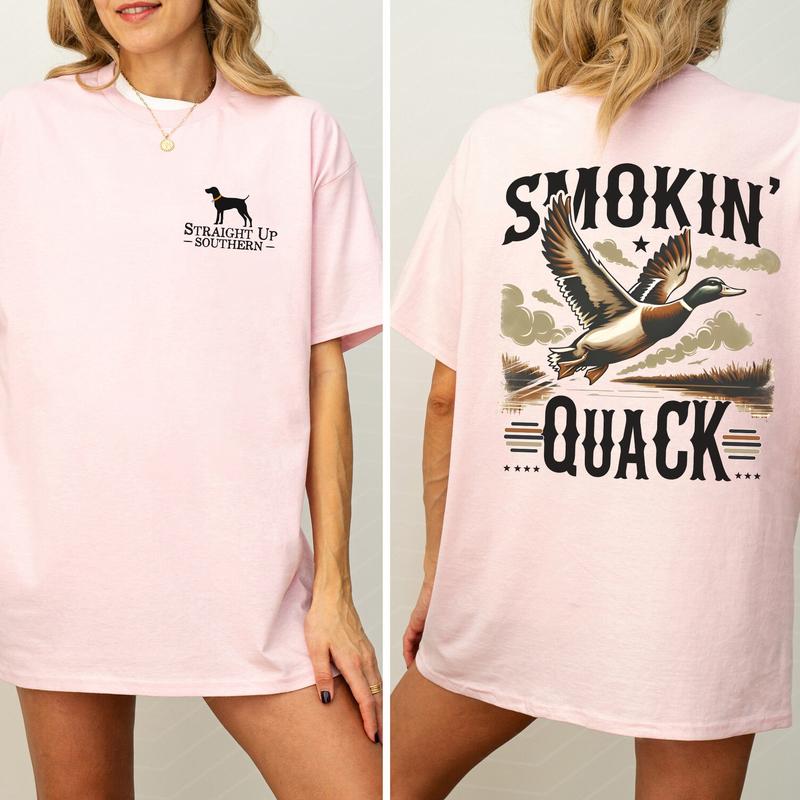 Vintage Smokin' Quack Hunting Duck 2-Sided Graphic Shirt, Mallard Hunting Shirt for Men, Dog Hunt Tee, Comfort Clothing, Cotton Fabric Tshirt, Printed Women's Top, Casual Womenswear