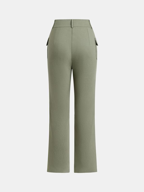 YOZY Women's Plain Flap Pocket Button Fly Pants, Casual Comfy Trousers for Daily Wear, Ladies Bottoms for All Seasons