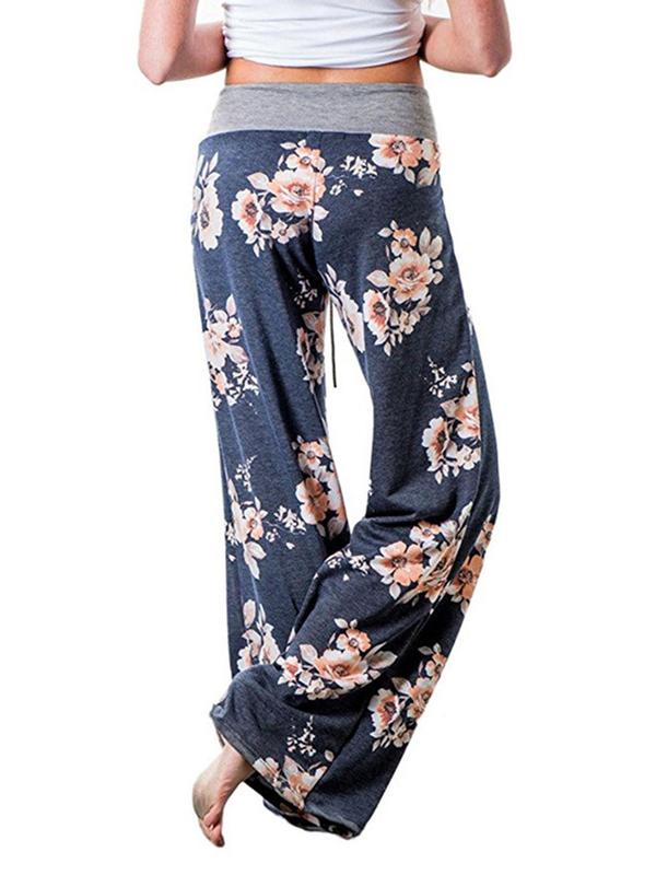 Women's Floral Print Drawstring Waist Wide Leg Pants, Pants for Women, Going Out Bottoms, Casual Comfy Trousers for Spring & Fall, Women's Bottoms for Daily Wear