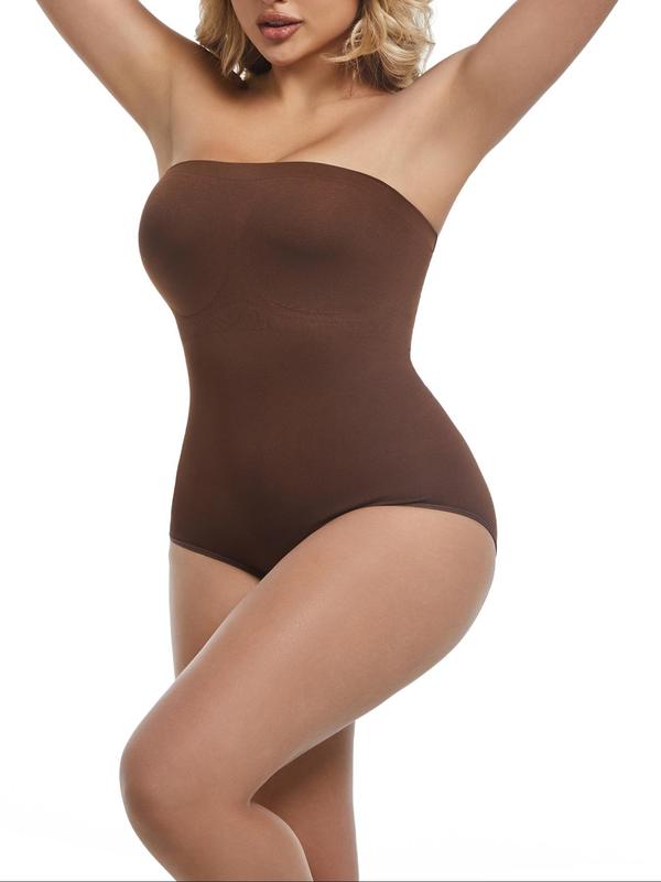 Women's Solid Color Shapewear Tube Bodysuit with Adjustable Strap, Tummy Control Hook & Eye Closure Crotch Shaper, Women's Shapewear for Daily Wear