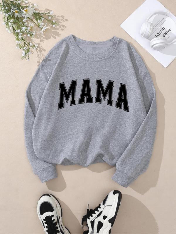 Women's Letter Print Crew Neck Sweatshirt, Casual Long Sleeve Pullover for Spring & Fall, Ladies Clothes for Daily Wear