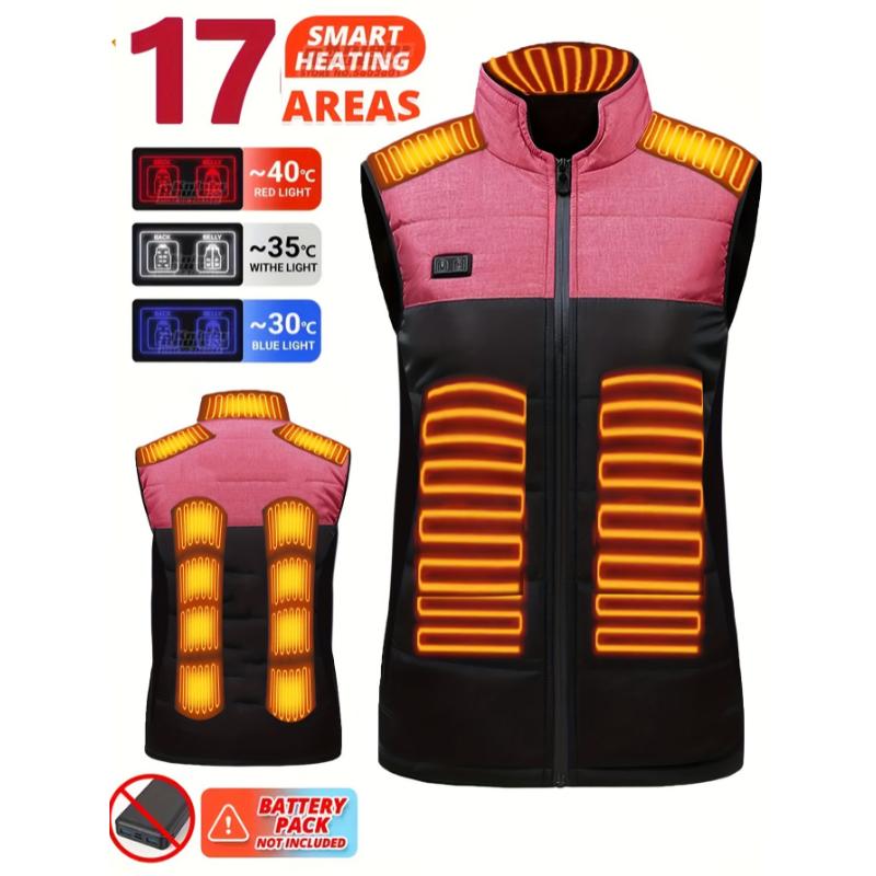 Women's Casual Heated Vest with Fleece Lining - USB Powered, 3-Level Temperature Control, Windproof & Breathable, Stand Collar, Carbon Fiber for Long-Lasting Heat