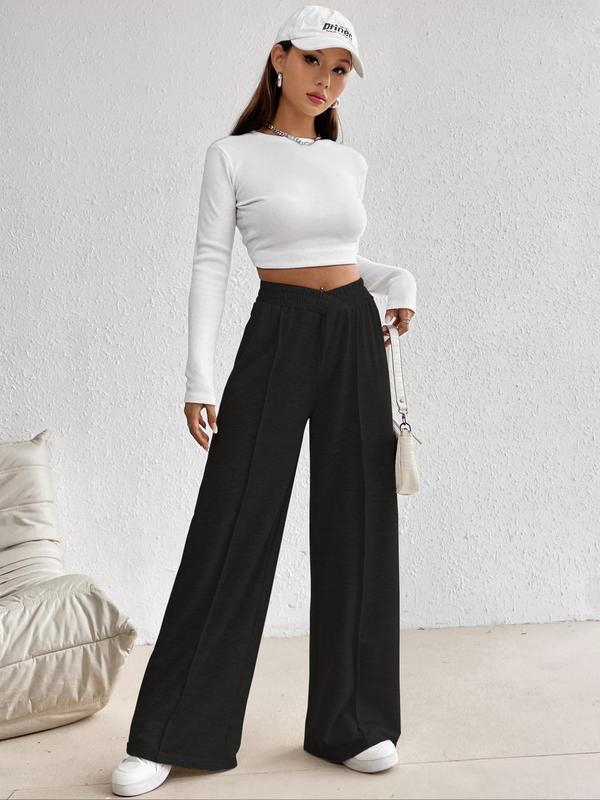 Women's Plain High Waist Wide Leg Sweatpants, Casual Solid Straight Leg Pants for Daily Wear, Ladies Bottoms for All Seasons