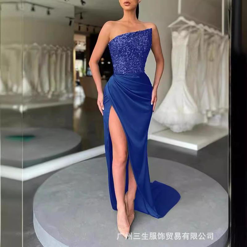 2024 New Green Sequins Fairy Long Sleeveless Fashion Temperament Mid-Length Evening Dresses Formal Womenswear hollister  dress Sleeveless Side