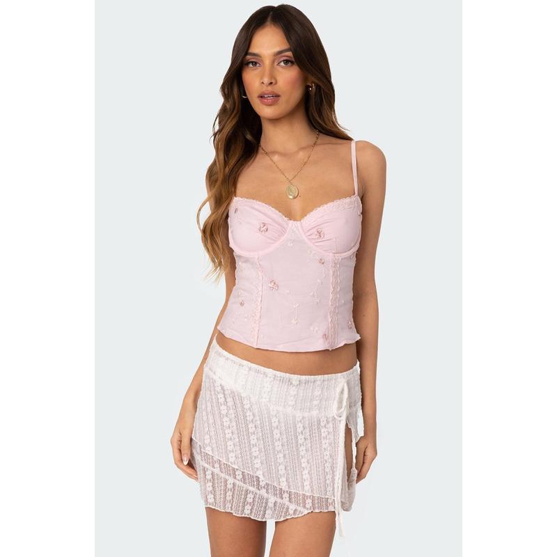 Victoria Embroidered Mesh Bra Top