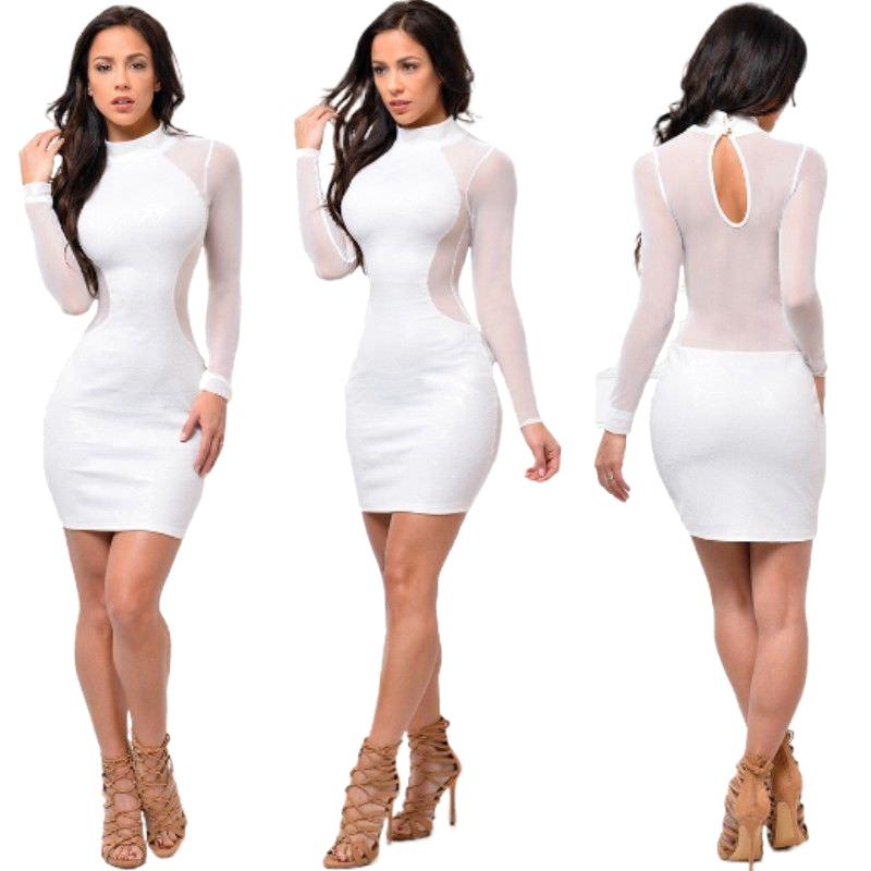 Women Sexy Bodycon Dress, Evening Party Cocktail Dress, Transparent Long Sleeve Clubwear Dress