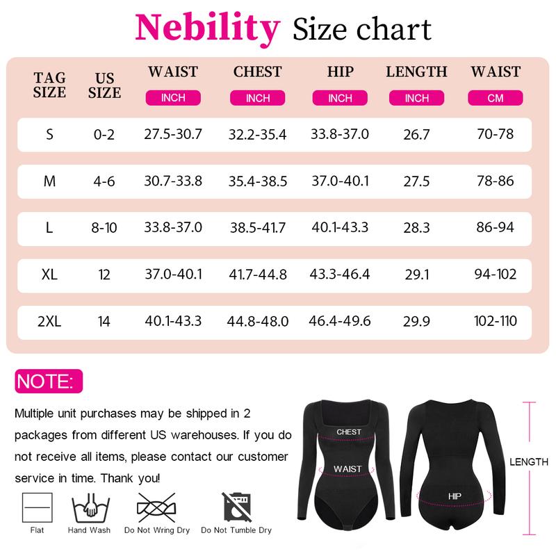 Nebility Women Long Sleeve Square Neck Bodysuit