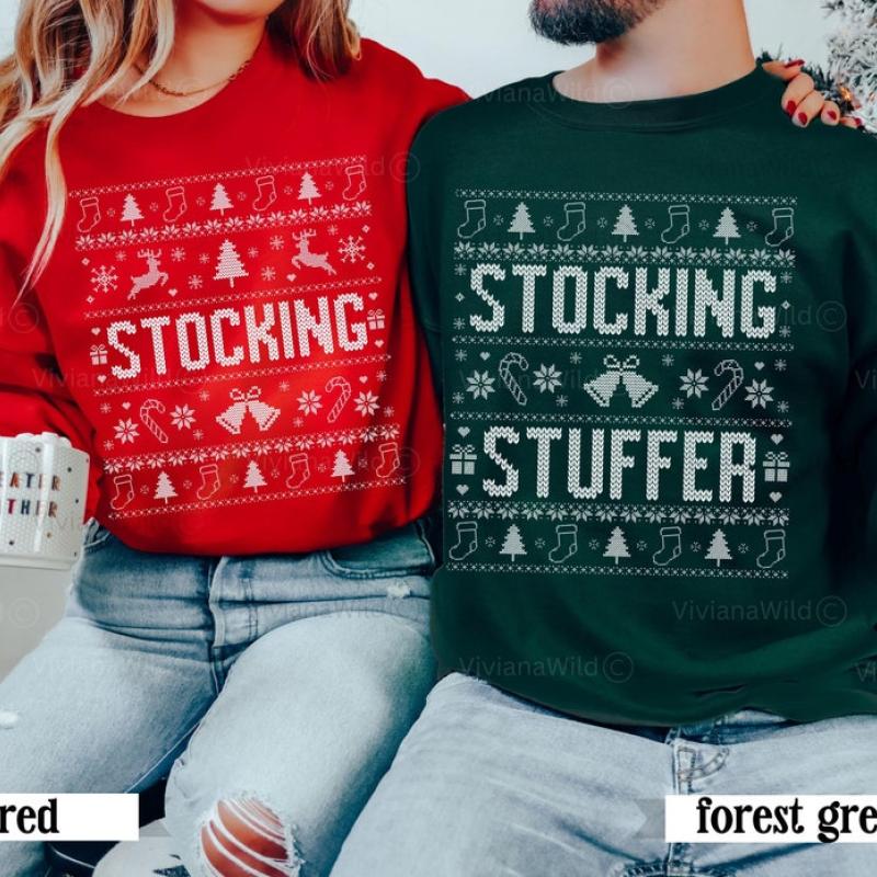 Couples Ugly Christmas Sweater, I'm Her Stocking Stuffer, Funny Couple Matching Christmas Sweatshirt, Ugly Sweater Holiday Party Outfit Xmas