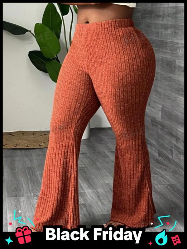  Solid Color Flare Leg Pants, Casual Comfy Bell Bottom Trousers for Daily Wear, Gift Set, Women's Bottoms for Fall & Winter