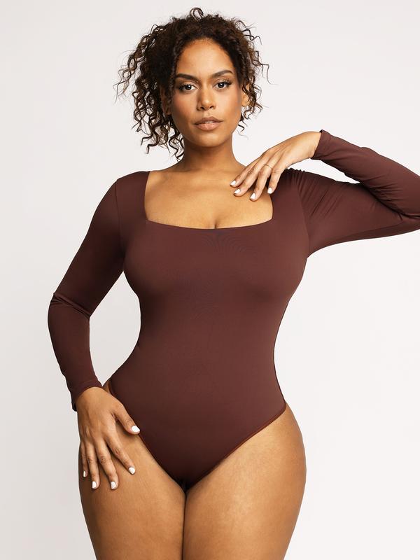 Popilush The Shapewear Bodysuit Long Sleeve Square Neck Womenswear Tops Longsleeves PSA