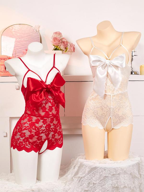 Women's Floral Lace Bow Decor Cami Lingerie Two-Piece Set, Sexy Comfy Breathable Lingerie Set for Daily Wear, Women's Lingerie for All Seasons