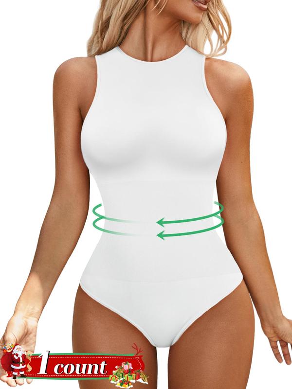 Women's Tummy Control Shapewear Bodysuit, Back To School Fall Shaper, Seamless Sleeveless Racerback Tank Thong Bodysuit