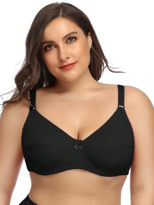 1pc Plus Size Women's Solid Color Stretchy Ultra-Thin Underwire Bra, Simple Everyday Style Full Coverage Plus Size Comfort Minimizer Bra Wirefree Non Padded