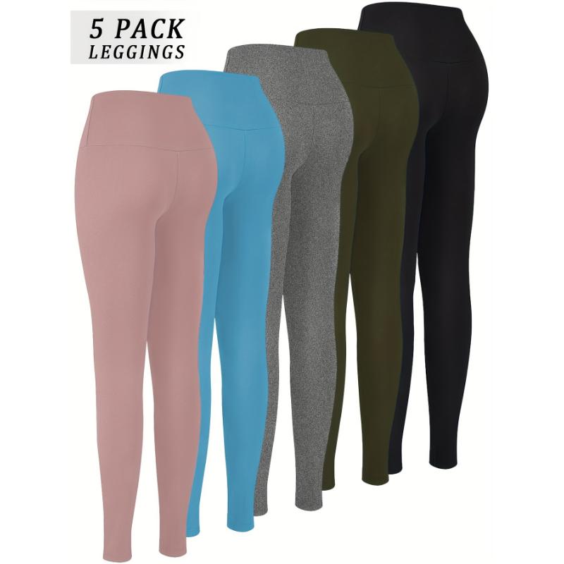 5 Pack Super Soft High Waisted Leggings for Women: Tummy Control, No See Through, Stretchy Fabric, Long, Solid Color, Tight Fit, Suitable for All Seasons