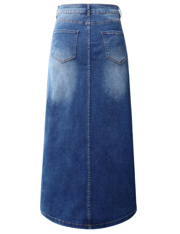 Womens Long Denim Skirt Casual A-Line Stretch Jean Skirt for Women High Waisted Vintage Denim Maxi Skirt with Pockets Blue long jean skirts for women