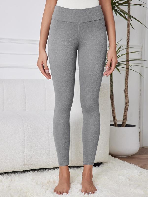 Women's Solid High Waist Thermal Lined Leggings, Casual Comfy Warm Skinny Pants for Fall & Winter, Ladies Bottoms for Daily Wear