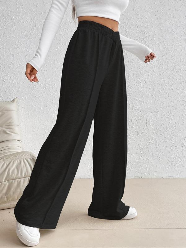 Women's Plain High Waist Wide Leg Sweatpants, Casual Solid Straight Leg Pants for Daily Wear, Ladies Bottoms for All Seasons