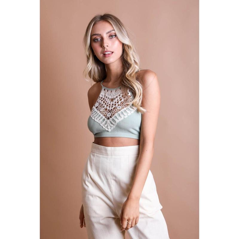 High Neck Crochet Lace Bralette