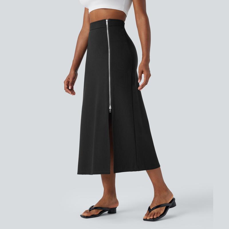 Halara High Waitsed 2-Way Zipper Split A Line Midi Casual Skirt