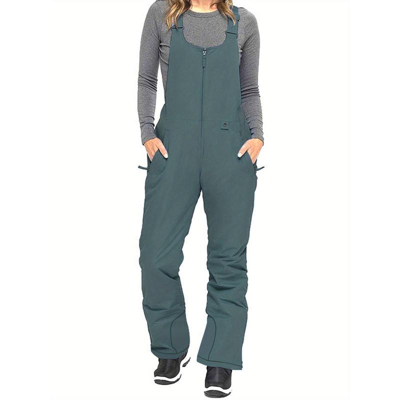 Women's Sleeveless Ski Overalls, Adjustable Shoulder Strap Jumpsuit, Side Pocket Long One-Piece Clothes